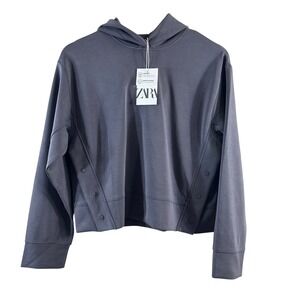 ZARA Girls Pullover Hoodie Purple Text Print Cropped Side‎ Buttons Size 12/13